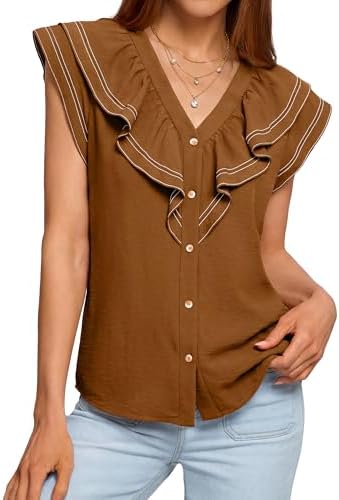 Amazon.com: Women's Fall Ruffle V Neck Blouse Fashion Dressy Long
